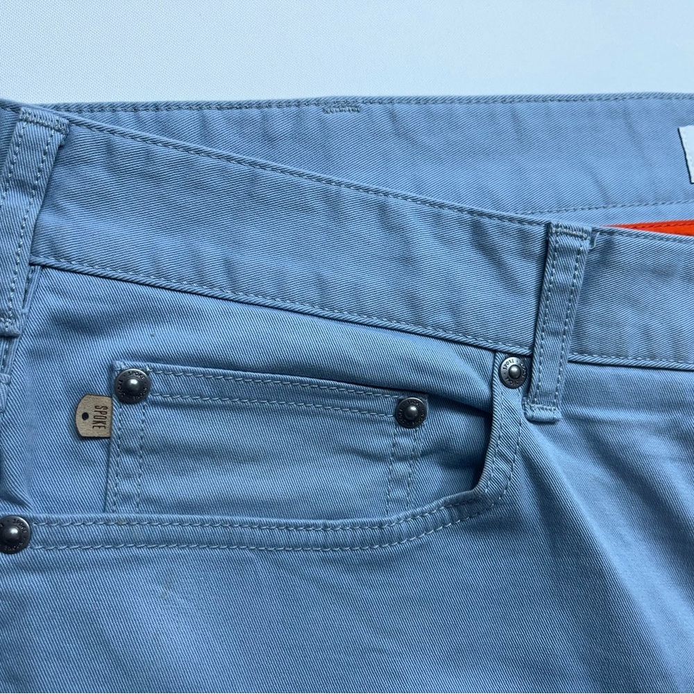 Spoke 5 Pocket Pants Mens 37x30 Powder Blue FIVES Build B Chino Button Fly - Picture 11 of 15